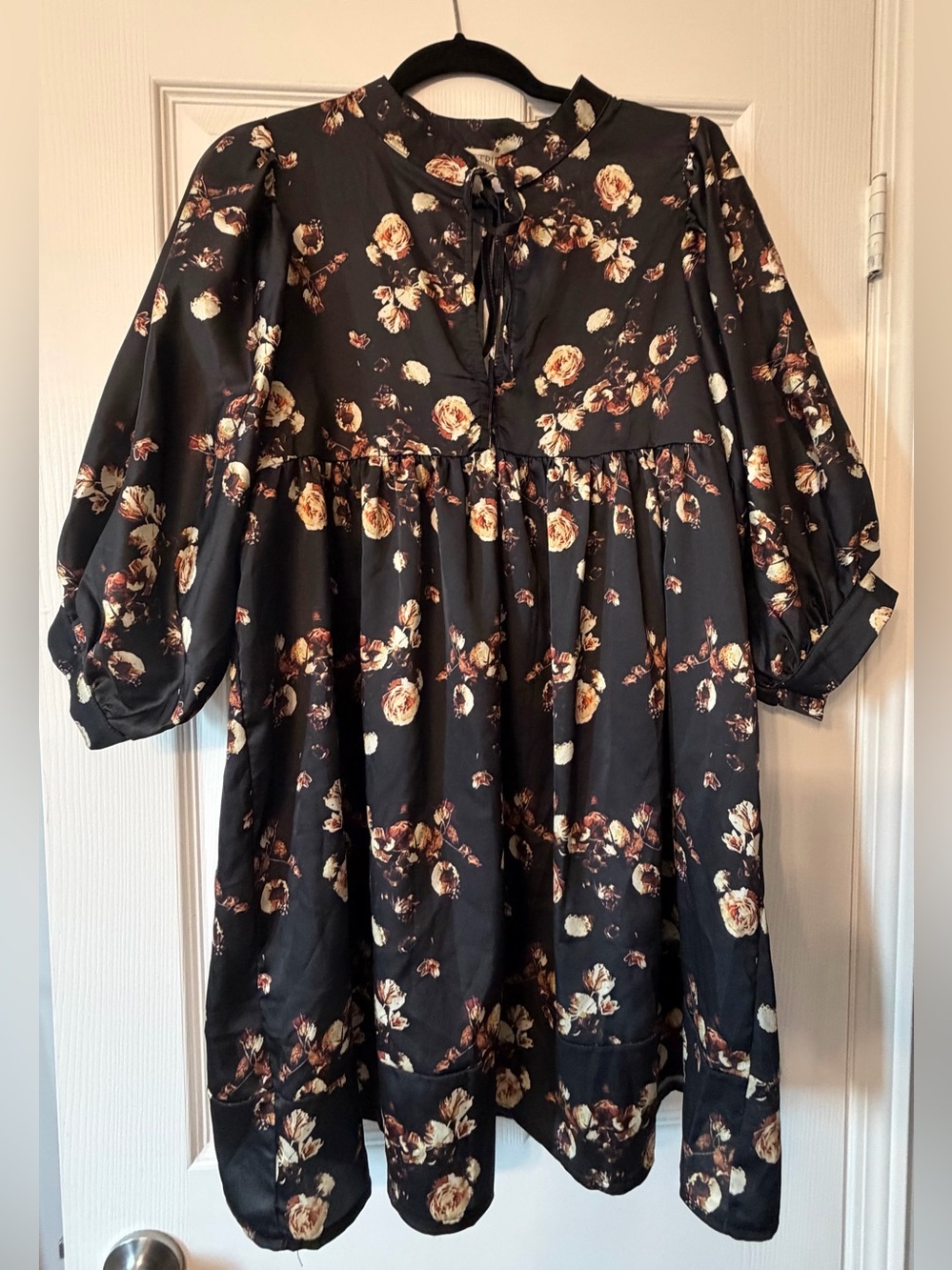 Astr Black Floral Smocked-Yoke Mini Dress